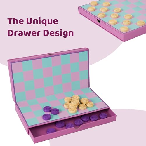 YOBRO Colorful Checkers Board Game Portable Travel Checkers Set with Folding Board Classic 2Player Strategy Game for Family Fun Family Game Night - Image 5