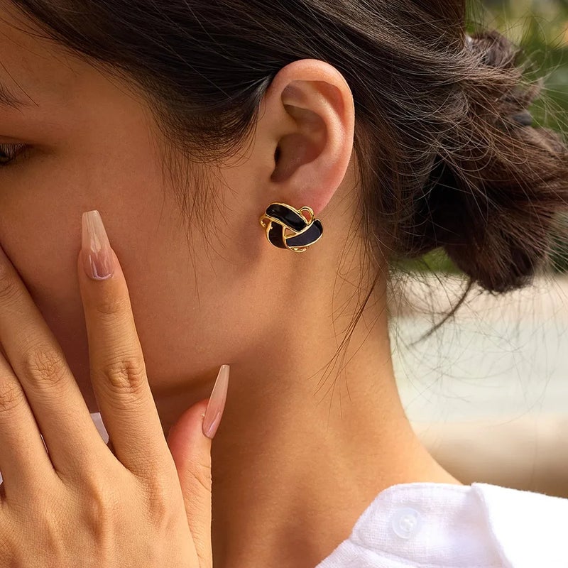 حلق أستانليس ستيل ذهبي × أسود - Image 3