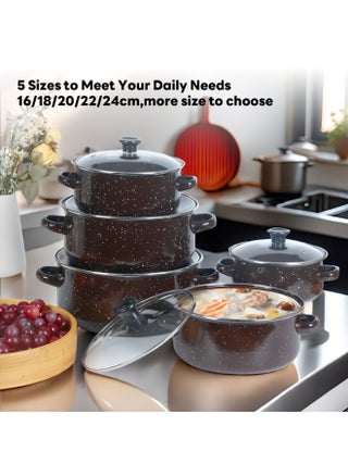 10-Piece Coated Cookware Set, Non-Stick Surface Pots and Pans Sets for Soup,  Enamel Pots Sets with Tempered Glass Lids 16/18/20/22/24cm (Brown) - pzsku/ZB1E2D87A93940ADADE10Z/45/1751014294/aaf02e92-55ce-4bb8-89ae-1ad45da99f97