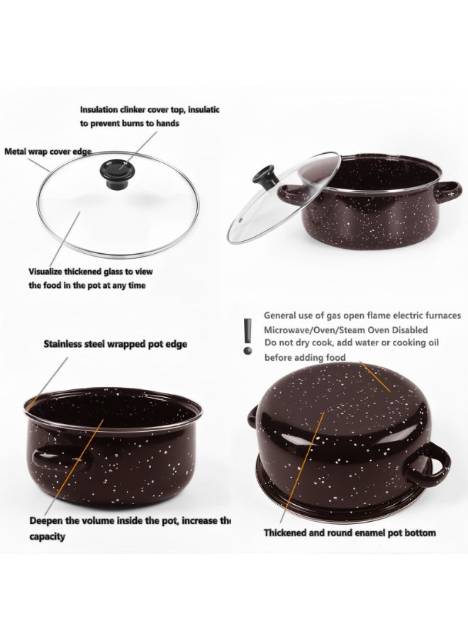 10-Piece Coated Cookware Set, Non-Stick Surface Pots and Pans Sets for Soup,  Enamel Pots Sets with Tempered Glass Lids 16/18/20/22/24cm (Brown)