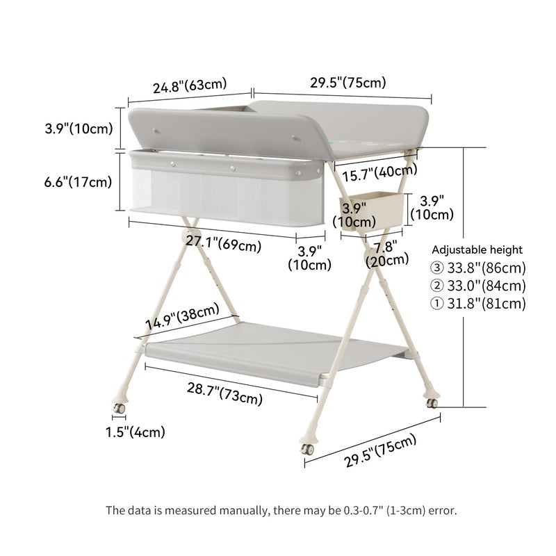 M-CASTLE Portable Folding Changing Table, Baby Changing Table with Waterproof Changing Pad, Height Adjustable, Newborn Mobile Nursery Organizer - Image 3