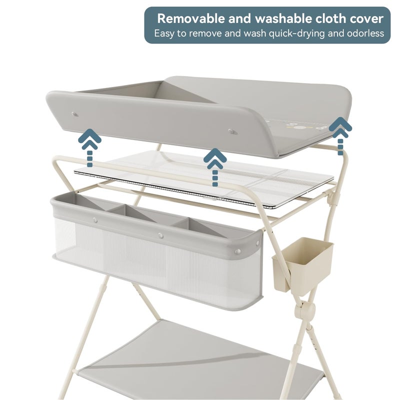 M-CASTLE Portable Folding Changing Table, Baby Changing Table with Waterproof Changing Pad, Height Adjustable, Newborn Mobile Nursery Organizer - Image 5