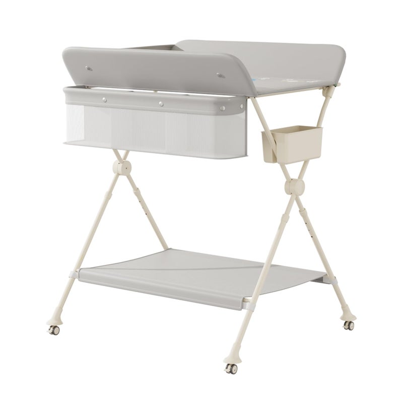 M-CASTLE Portable Folding Changing Table, Baby Changing Table with Waterproof Changing Pad, Height Adjustable, Newborn Mobile Nursery Organizer - Image 1