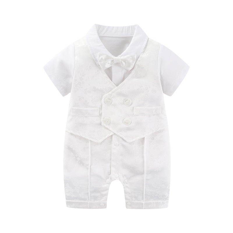 Hresadio Hresadio Baptism Outfits for Baby boys Christening Outfit Dress Shirt Romper Bowtie Newborn Tuxedo Jumpsuit Formal Suit White 69 Months