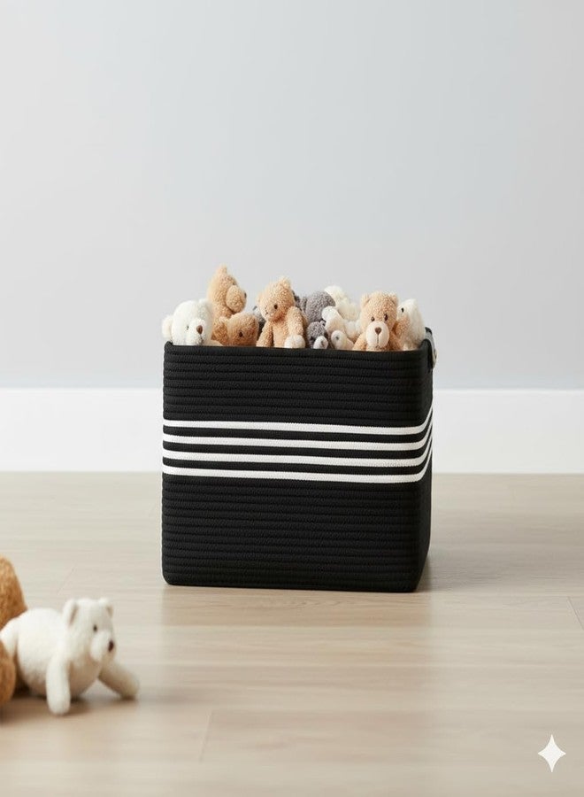 Nestigo Large Laundry Basket, Woven Cotton Rope Rectangular Storage Basket for Clothes, Toys & Blankets – Ideal for Bedroom & Living Room (Black Mix New, Large) - Image 3
