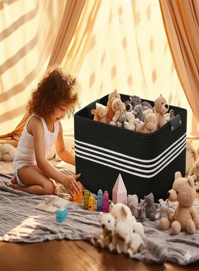 Nestigo Large Laundry Basket, Woven Cotton Rope Rectangular Storage Basket for Clothes, Toys & Blankets – Ideal for Bedroom & Living Room (Black Mix New, Large) - Image 5