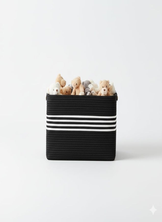 Nestigo Large Laundry Basket, Woven Cotton Rope Rectangular Storage Basket for Clothes, Toys & Blankets – Ideal for Bedroom & Living Room (Black Mix New, Large) - Image 2