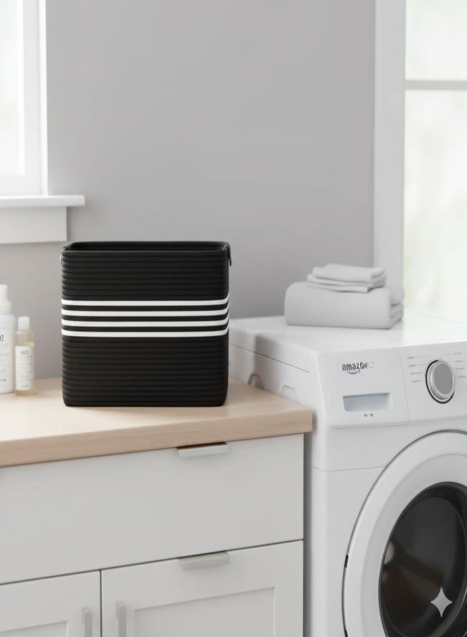 Nestigo Large Laundry Basket, Woven Cotton Rope Rectangular Storage Basket for Clothes, Toys & Blankets – Ideal for Bedroom & Living Room (Black Mix New, Large) - Image 1