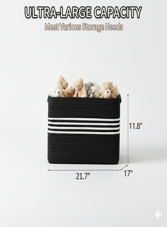 Nestigo Large Laundry Basket, Woven Cotton Rope Rectangular Storage Basket for Clothes, Toys & Blankets – Ideal for Bedroom & Living Room (Black Mix New, Large) - Image 4