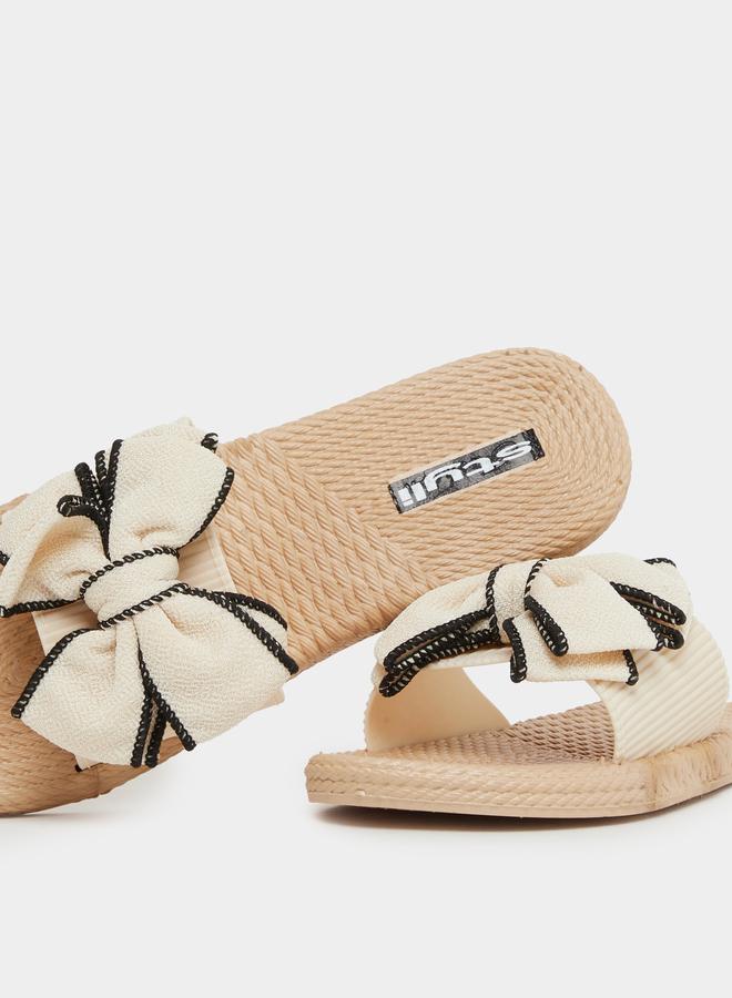 Styli Contrast Trim Bow Detail Slides - Image 3