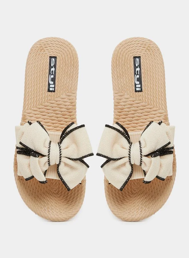 Styli Styli Contrast Trim Bow Detail Slides