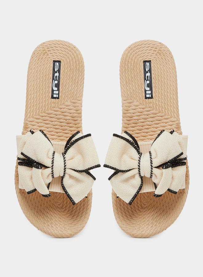 Styli Contrast Trim Bow Detail Slides - Image 5
