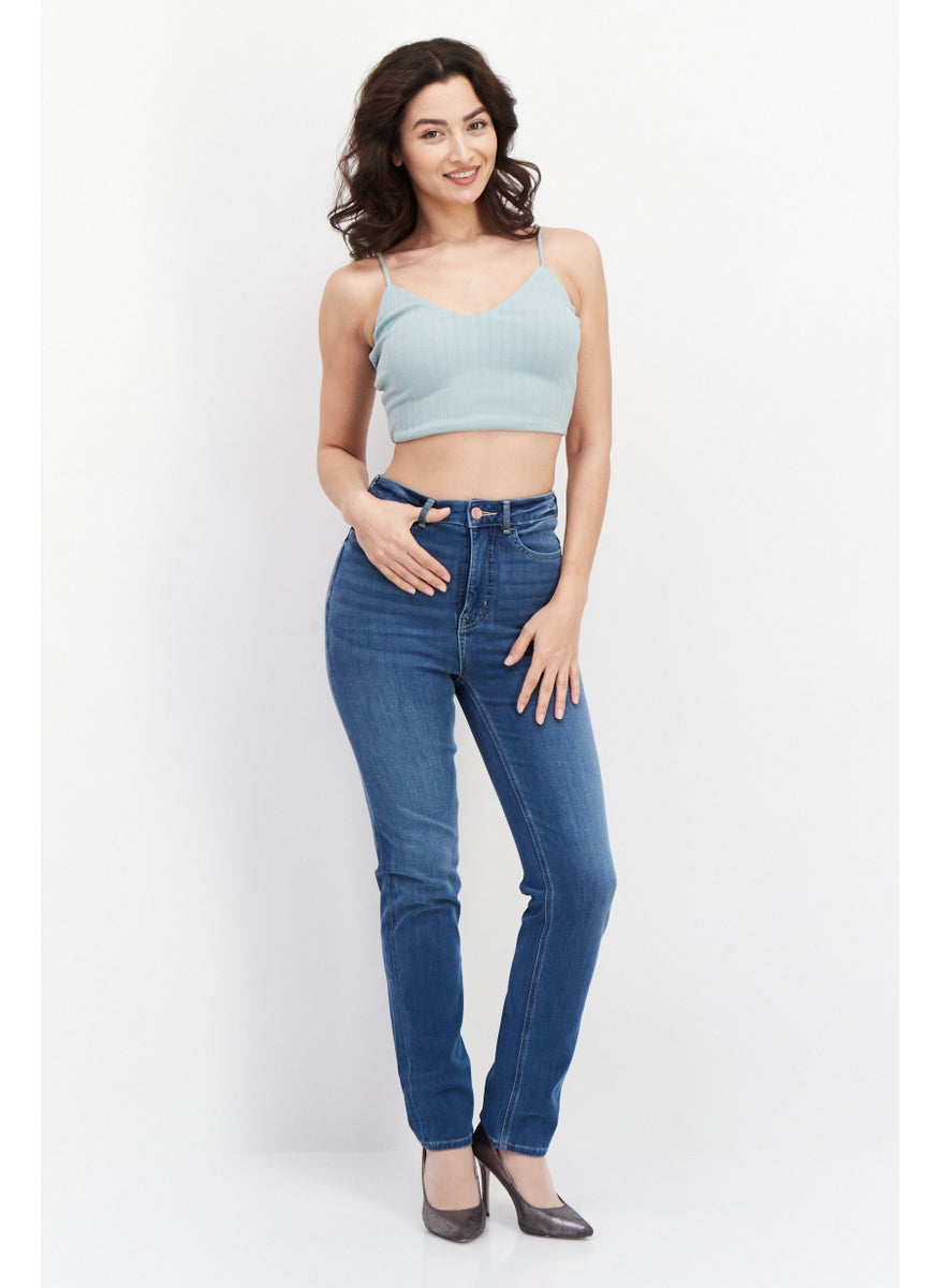 BB Dakota - Women V-Neck Sleeveless Plain Top, Steel Blue - Image 1