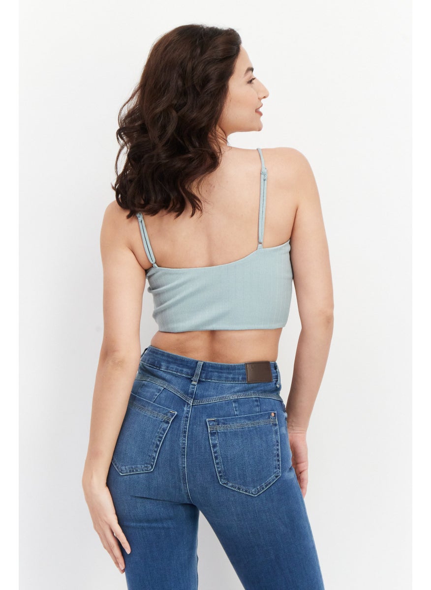 BB Dakota - Women V-Neck Sleeveless Plain Top, Steel Blue - Image 1