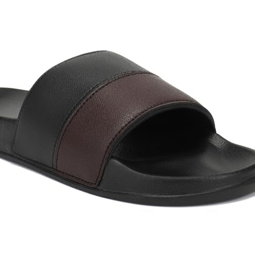 hummel CAMP MEN COLOUR BLOCK SLIDERS Comfortable Cushioned Sole Arch Support Durable Lightweight Flexible Trendy Style Flip flops and Slippers Slides for Men Daily use Chappal - UK 8 Black & Brown - Image 4