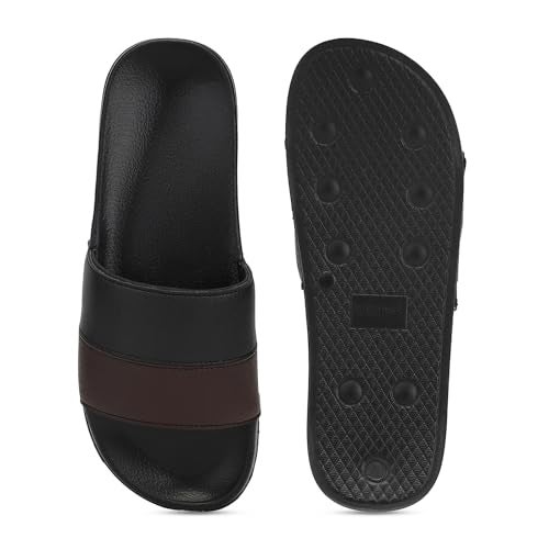 hummel CAMP MEN COLOUR BLOCK SLIDERS Comfortable Cushioned Sole Arch Support Durable Lightweight Flexible Trendy Style Flip flops and Slippers Slides for Men Daily use Chappal - UK 8 Black & Brown - Image 5