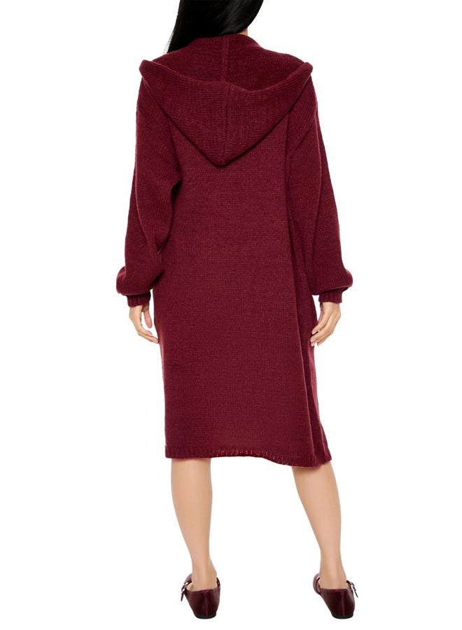 FOREVER 21 Women's Hooded Cardigan Sweater, Red, M - Image 4