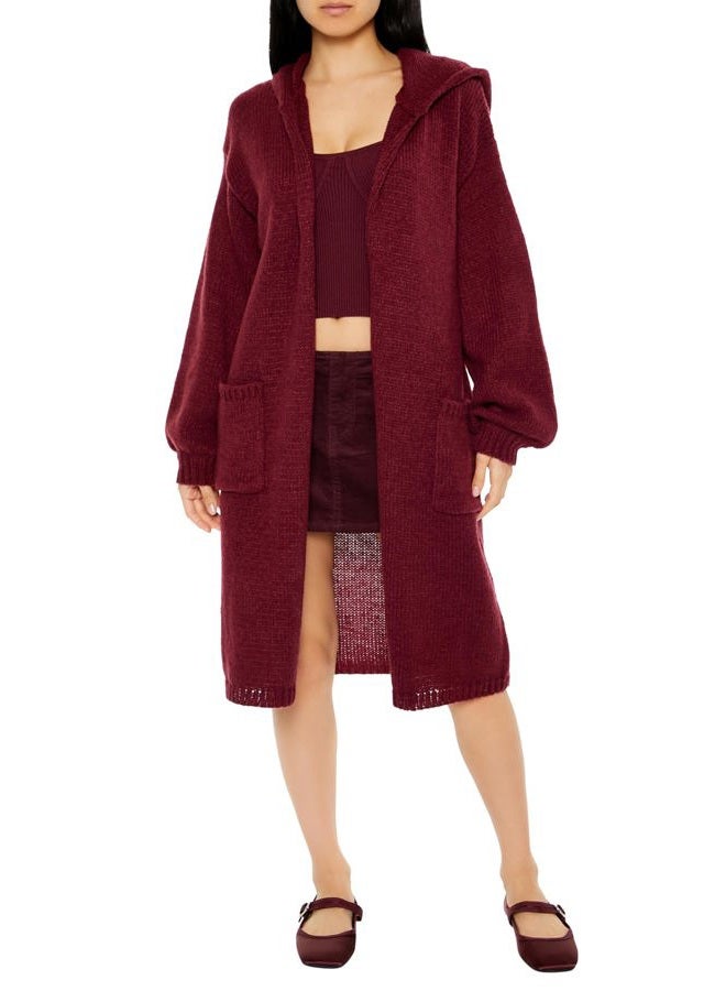 FOREVER 21 Women's Hooded Cardigan Sweater, Red, M - Image 1