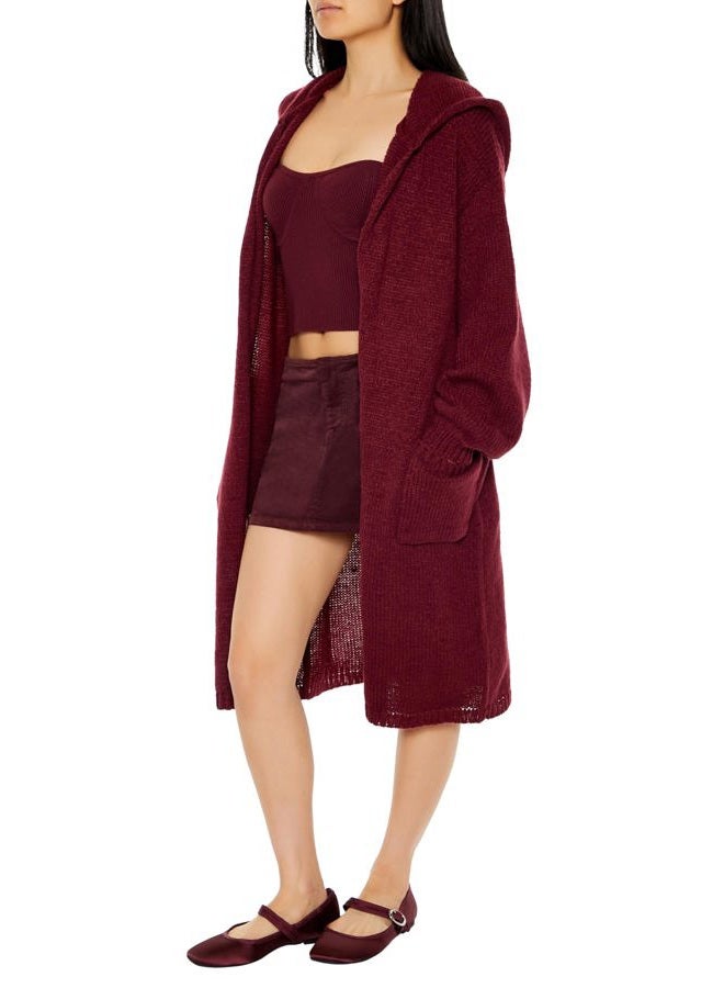 FOREVER 21 Women's Hooded Cardigan Sweater, Red, M - Image 3