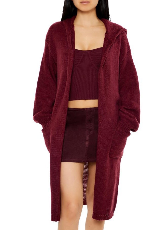 FOREVER 21 Women's Hooded Cardigan Sweater, Red, M - Image 2