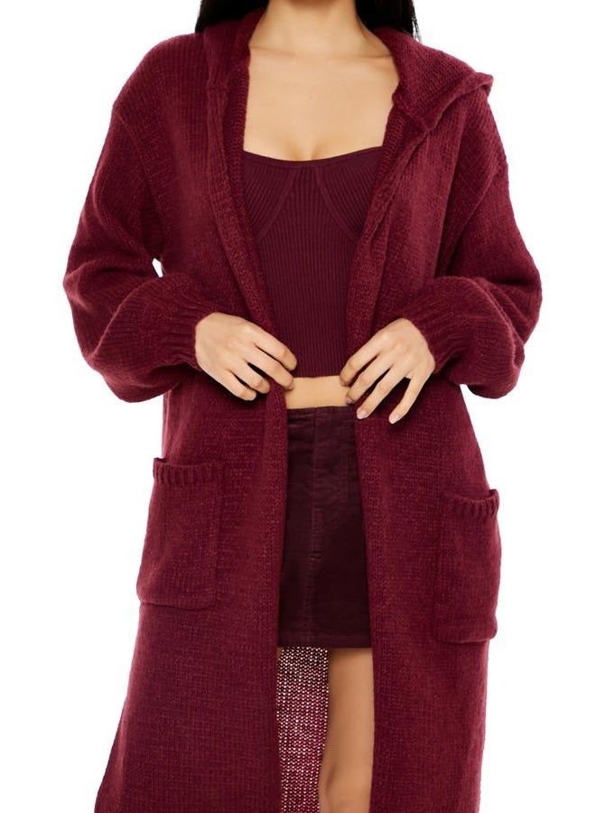 FOREVER 21 Women's Hooded Cardigan Sweater, Red, M - Image 5