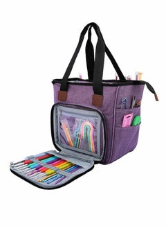 KASTWAVE Knitting Bag Portable, Yarn Storage Tote Bag, Portable Cotton Knitting Tote Bag with Slits & Pockets for Knitting Needles, Yarn, Crochet Hooks and Supplies, Prevents Tangling (Only Bag)  - Image 1