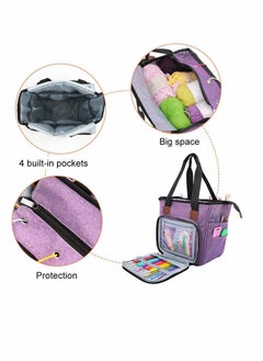 KASTWAVE Knitting Bag Portable, Yarn Storage Tote Bag, Portable Cotton Knitting Tote Bag with Slits & Pockets for Knitting Needles, Yarn, Crochet Hooks and Supplies, Prevents Tangling (Only Bag)  - Image 3