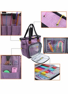 KASTWAVE Knitting Bag Portable, Yarn Storage Tote Bag, Portable Cotton Knitting Tote Bag with Slits & Pockets for Knitting Needles, Yarn, Crochet Hooks and Supplies, Prevents Tangling (Only Bag)  - Image 2