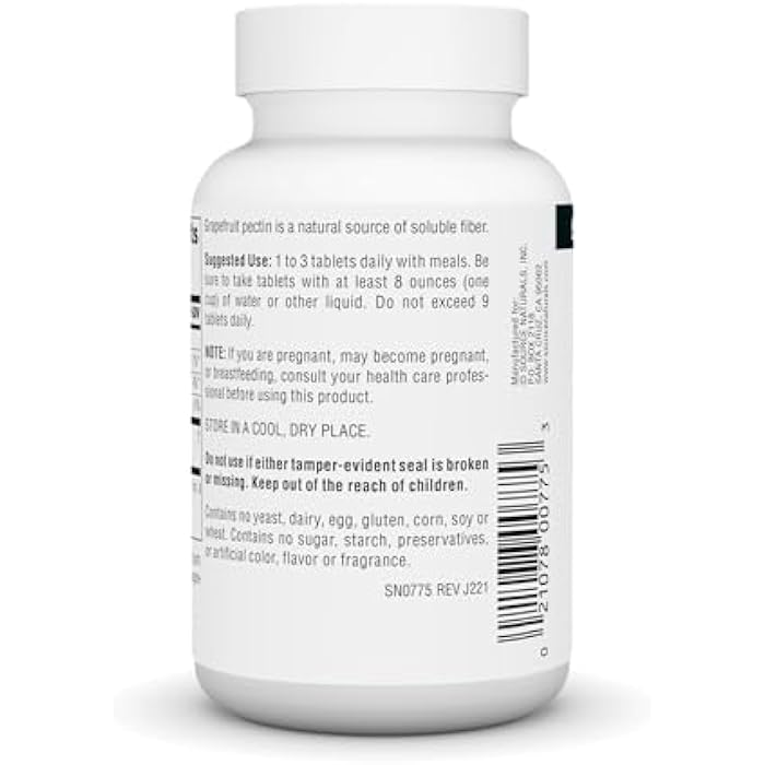 Source Naturals Grapefruit Pectin, Soluble Fiber - 1000 mg Dietary Supplement - 60 Tablets - Image 3