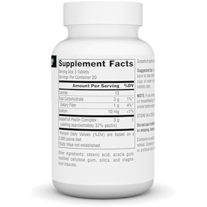 Source Naturals Grapefruit Pectin, Soluble Fiber - 1000 mg Dietary Supplement - 60 Tablets - Image 2