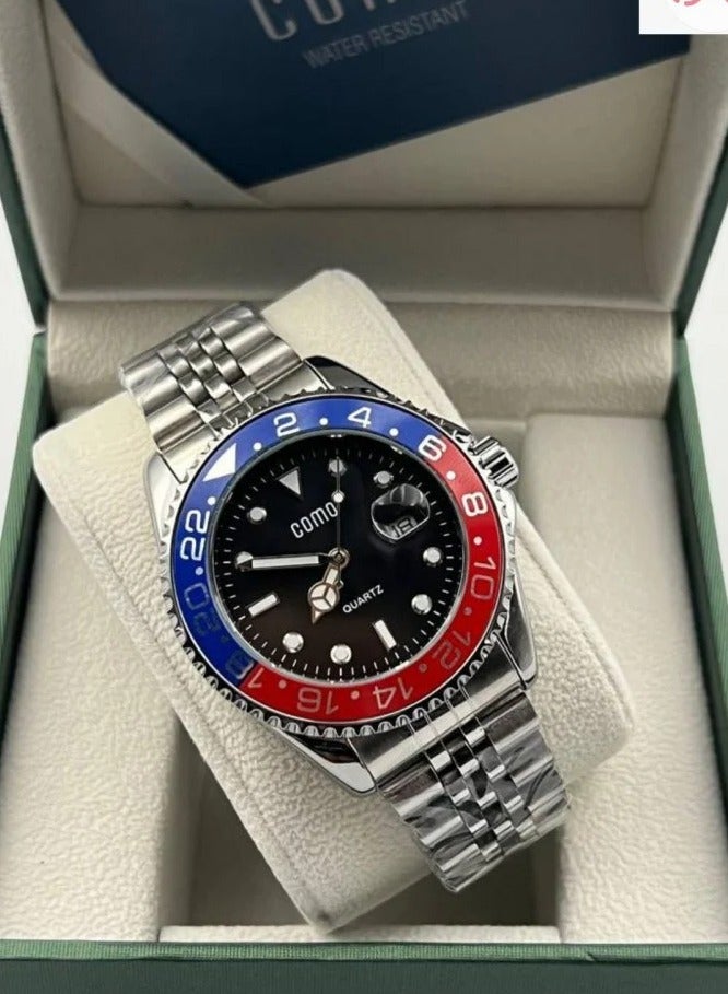 Como Pepsi men's wristwatch - water resistant, modern and high quality, silver strap with black dial - Image 1