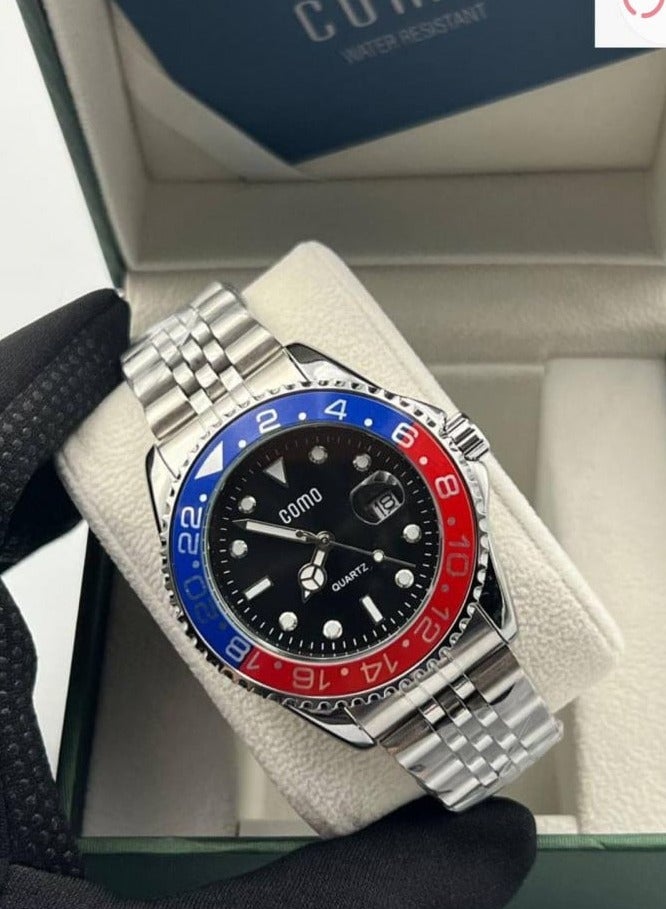 Como Pepsi men's wristwatch - water resistant, modern and high quality, silver strap with black dial - Image 2