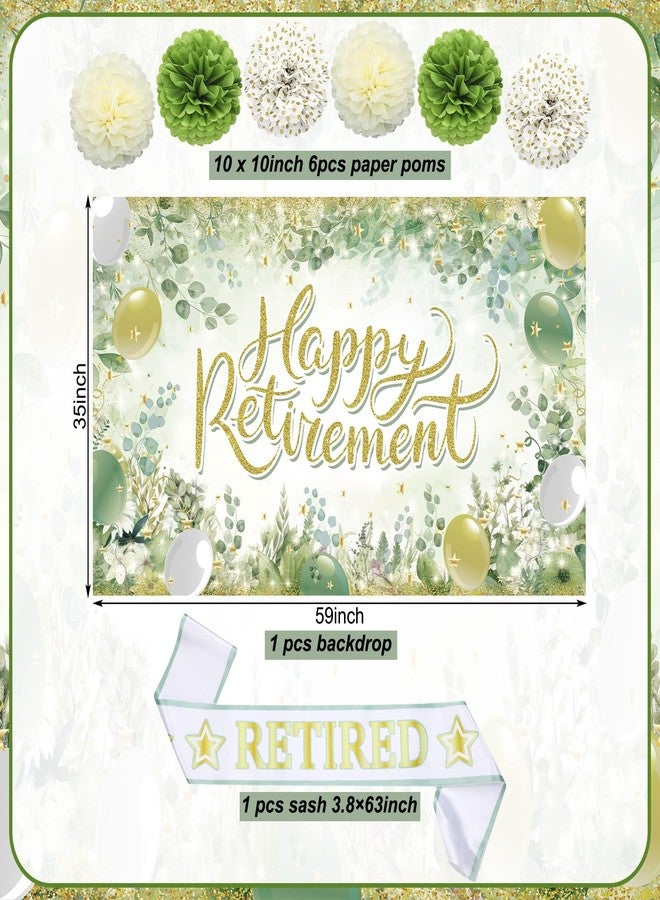 Marspark 36 Pcs Sage Green Retirement Party Decorations Greenery Retirement Banner, Honeycomb, Swirl Paper, Pompom and Retired Sash for Party Backdrop Home Office Centerpiece Supplies - Image 3