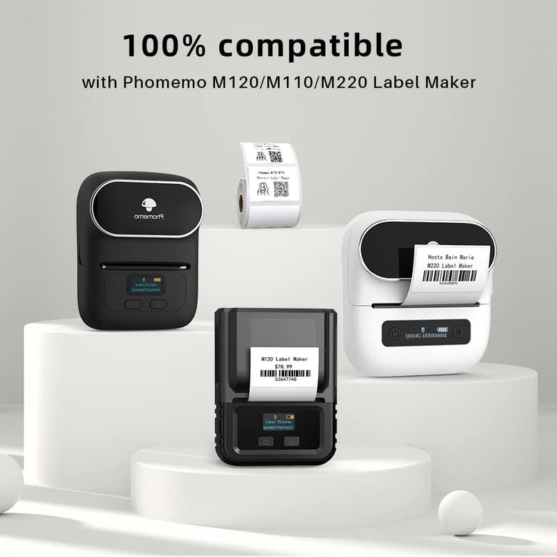 فوميمو 3 لفات ورق حراري M120/M110/M200/M220/241Bt، 1.57 بوصة × 1.18 بوصة (40 × 30 مم)، ملصقات باركود/Fnsku/Fba متعددة الأغراض، 230 ملصقًا/لفة، أسود على أبيض - Image 4