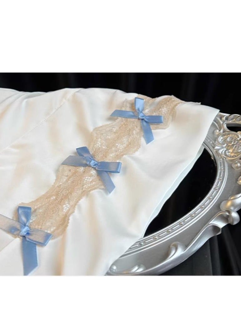 New French Court Style Ice Silk Suspender Pajamas With Lace Bow Nightgown - Image 5