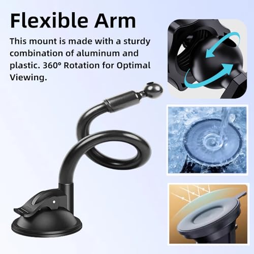 Epronic Suction Cup Mount for Carplay Screen with 11.8” Long Arm, 360° Adjustable Aluminum Alloy Arm Strength Windshield Dashboard Mount with 78mm Strong Adhesive Disk Replacement Holder for GPS Mount - Image 4