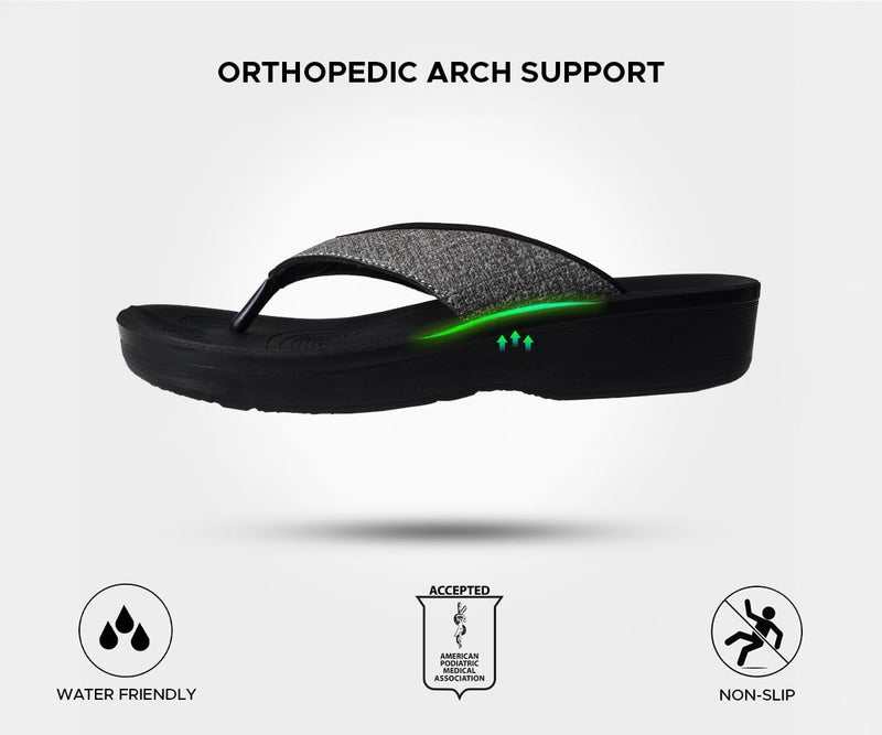 AEROTHOTIC Comfy Flip Flops for Women with Arch Support Orthotic Footbed Stylish Faux Leather Padded Straps with Soft Toe Post & Non-Slip Sole Slip On Casual Indoor and Outdoor Ladies Sandals (Mellow Grey, Size 8) - Image 5