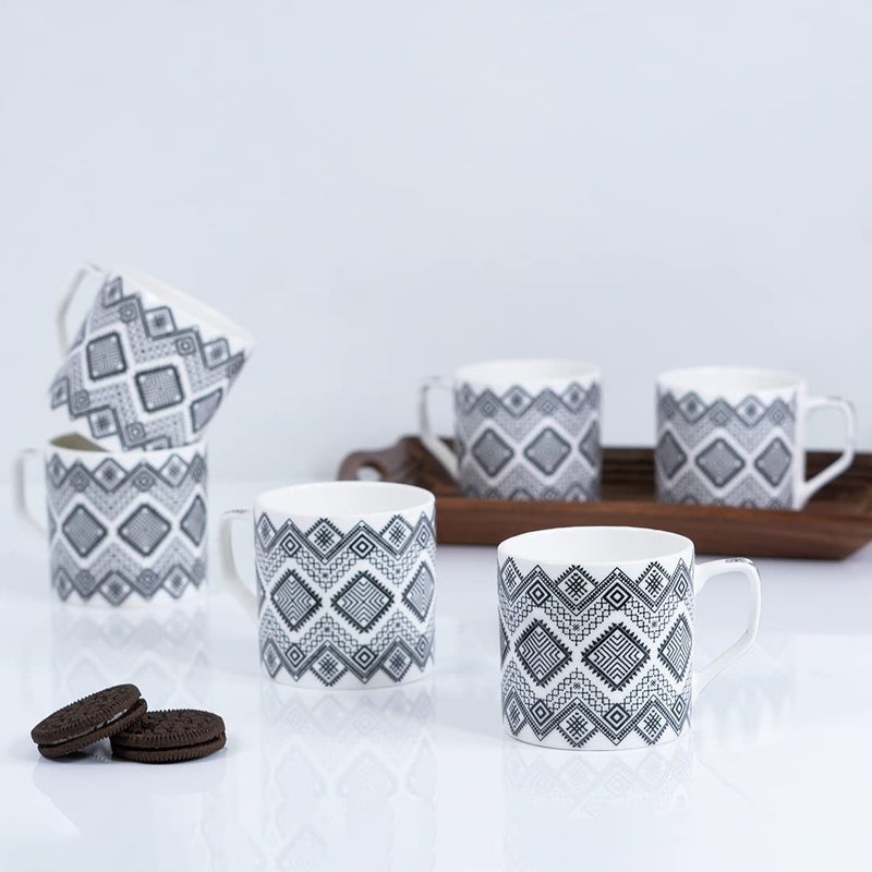 StarAndDaisy مجموعة أكواب قهوة سيراميك ستار آند ديزي 6 قطع تصميم مصنوع يدويًا من عظام الصين أكواب شاي قابلة للتكديس مقاومة للكسر بسعة 150 مل CM 300 - Image 1