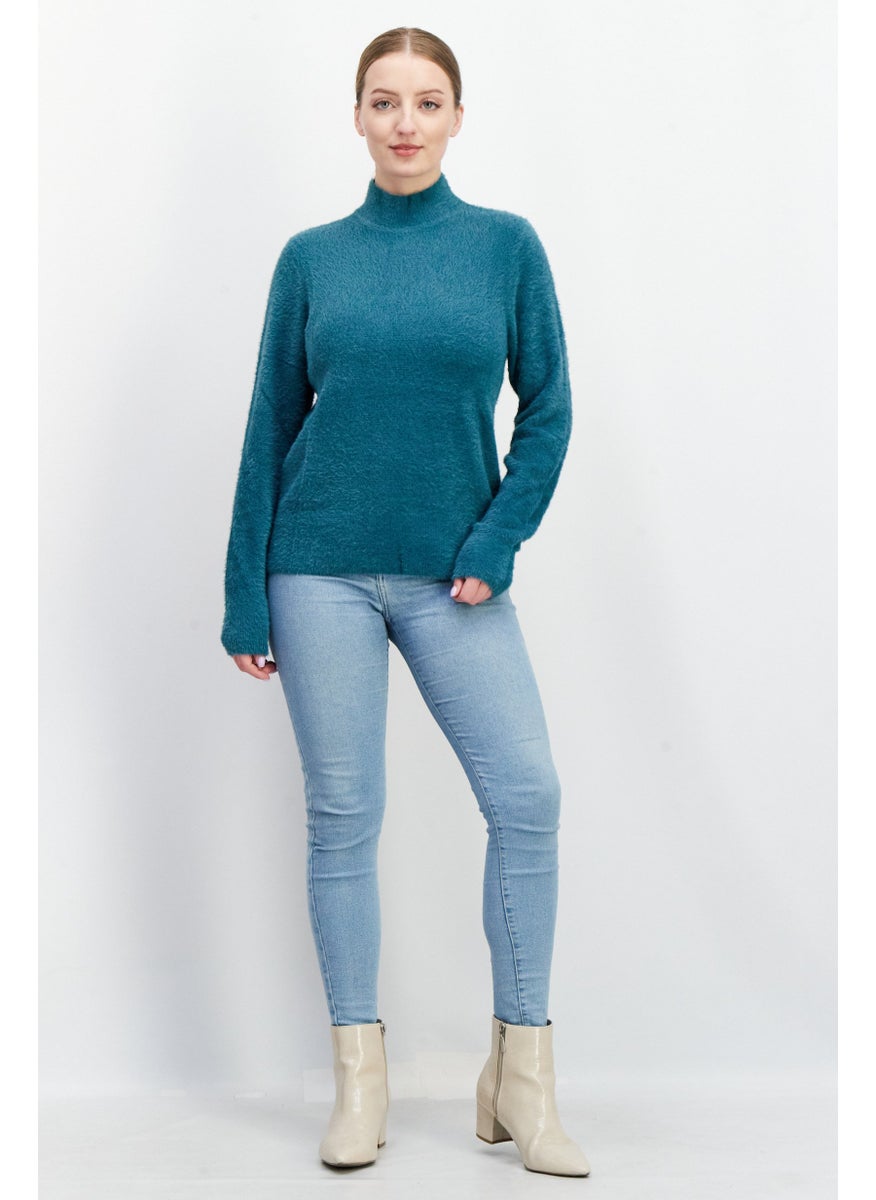 EDC Women Mock Neck Textured Sweater, Teal  - Image 3