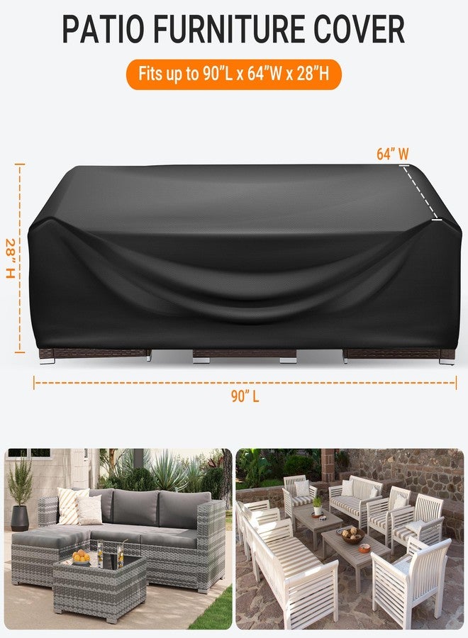 WLEAFJ Patio Furniture Covers Rectangle, Outdoor Table Covers Waterproof, Heavy Duty Outdoor Furniture Covers for Patio Furniture, Outdoor Sectional Set Cover 90"L x 64"W x 28"H, Black - Image 2