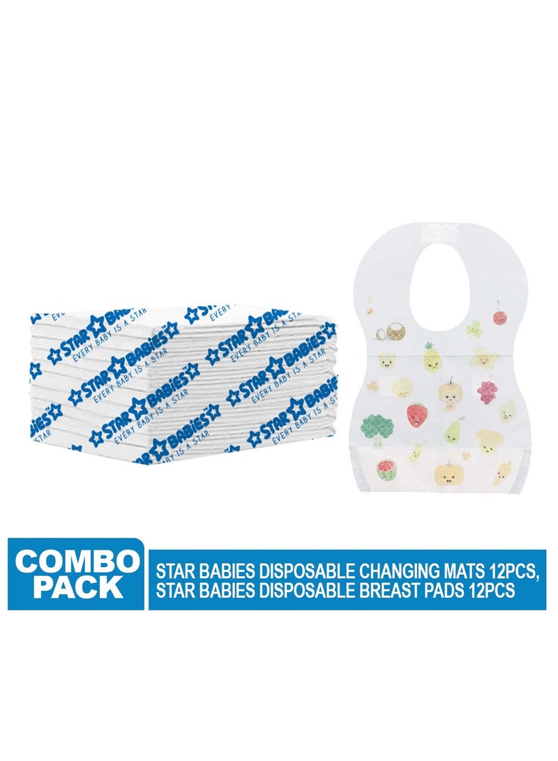 STAR BABiES Star Babies Disposable Combo pack (Changing Mat 12pcs, Bibs 12pcs)-White  - Image 2