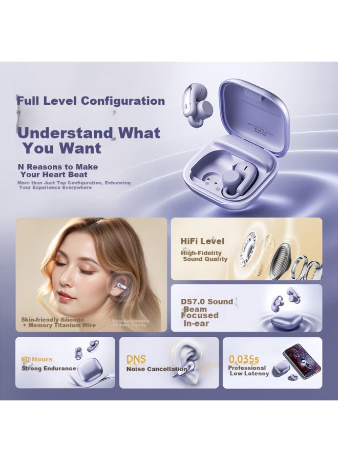 Ikf C02 Clip-on Wireless Bluetooth Earphones Open Bone Conduction Concept Long Battery Life Sports Running Suitable For Huawei Xiaomi Apple Starry Purple - Image 1