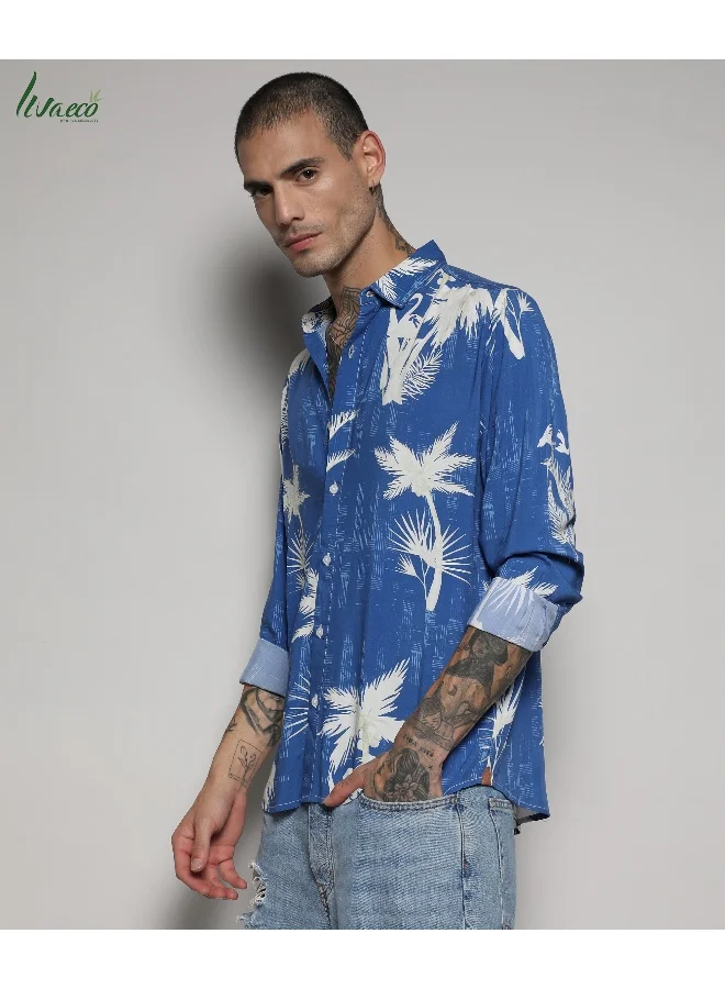 كامبوس سوترا قميص EcoLiva Cobalt Blue Palm Tree للرجال