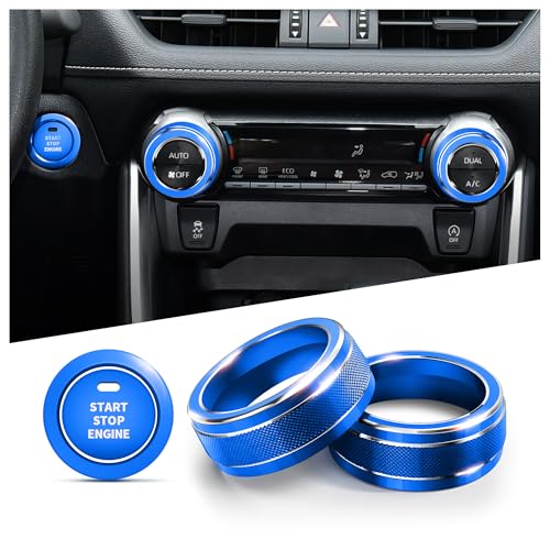 Polodunn for Toyota RAV4 Accessories 2025 2024 2023 2022 2021 2020 2019 Air Conditioning Knob Covers Push Start Button Cover Trim Rings 4pcs Blue - Image 1