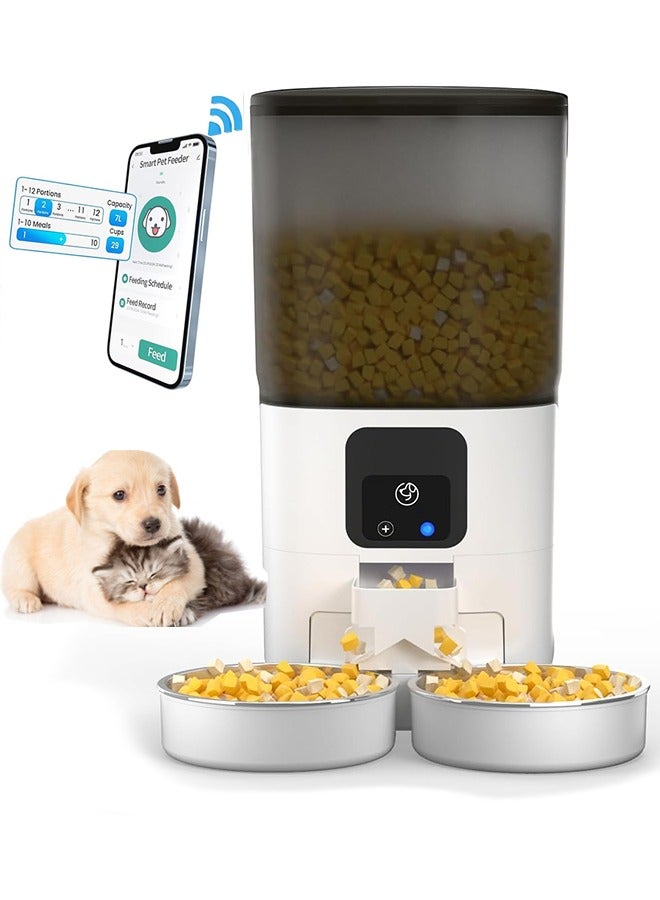 S-Color 7L Automatic Cat Feeders for 2 Cats - 2.4G WiFi Timed Auto Pet Feeder with APP Control, Cat Food Dispenser with Alexa for Multiple Cats, Detachable for Easy Clean, 1-10 Meals Per Day - White  - Image 1