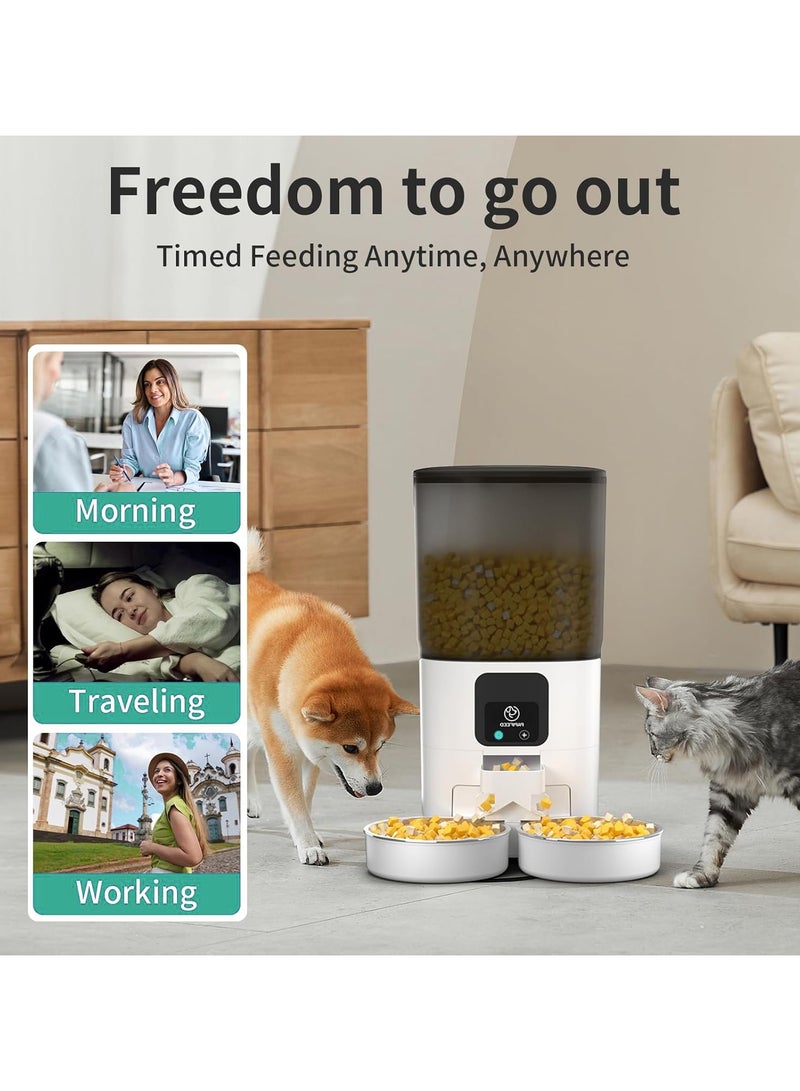 S-Color 7L Automatic Cat Feeders for 2 Cats - 2.4G WiFi Timed Auto Pet Feeder with APP Control, Cat Food Dispenser with Alexa for Multiple Cats, Detachable for Easy Clean, 1-10 Meals Per Day - White  - Image 5