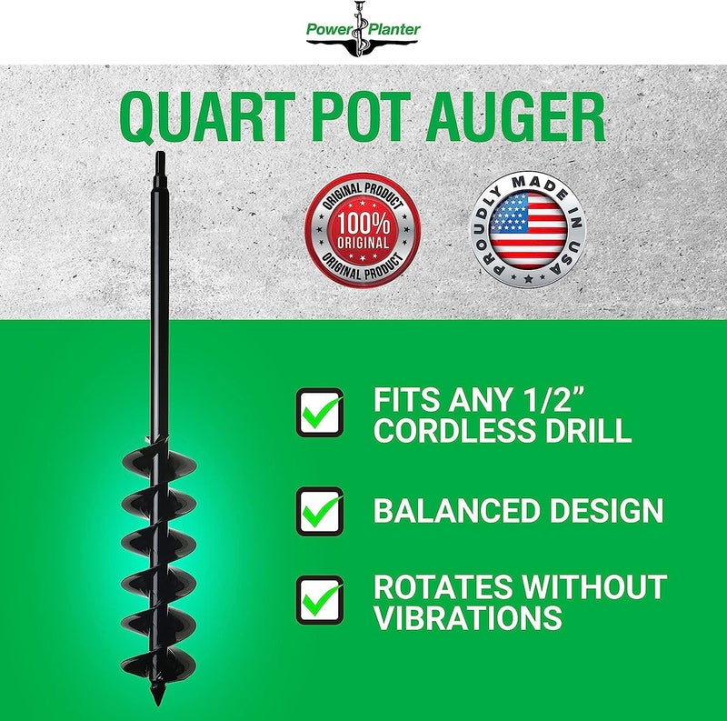 Power Planter Auger Drill Bit Extension, 5" x 28" with 1/2" Non-Slip Hex Drive, Garden Auger for Planting 5” and 6” Potted Plants, Garden Digging Tool for Dirt, Clay, Soil and Sand - Image 1