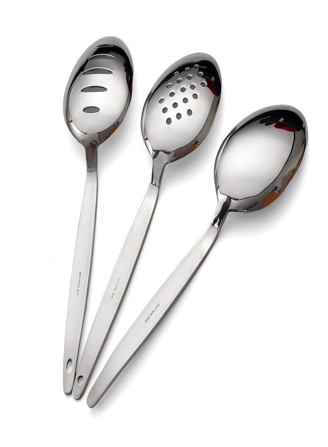 BNAZIND 3-PCS Kunz Spoon | 9 Inch 18/10 Stainless Steel Serving Spoons Set Include Serving Spoon, Slotted and Perforated Spoons, Perfect for Basting, Plating, Quenelle, Sauces - Image 3