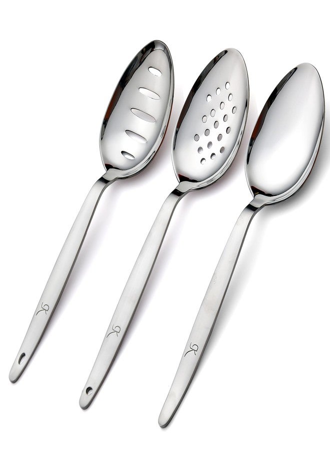 BNAZIND 3-PCS Kunz Spoon | 9 Inch 18/10 Stainless Steel Serving Spoons Set Include Serving Spoon, Slotted and Perforated Spoons, Perfect for Basting, Plating, Quenelle, Sauces - Image 1