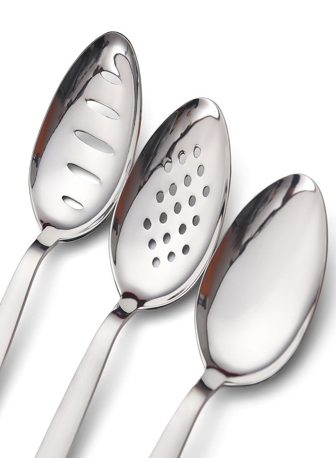 BNAZIND 3-PCS Kunz Spoon | 9 Inch 18/10 Stainless Steel Serving Spoons Set Include Serving Spoon, Slotted and Perforated Spoons, Perfect for Basting, Plating, Quenelle, Sauces - Image 4